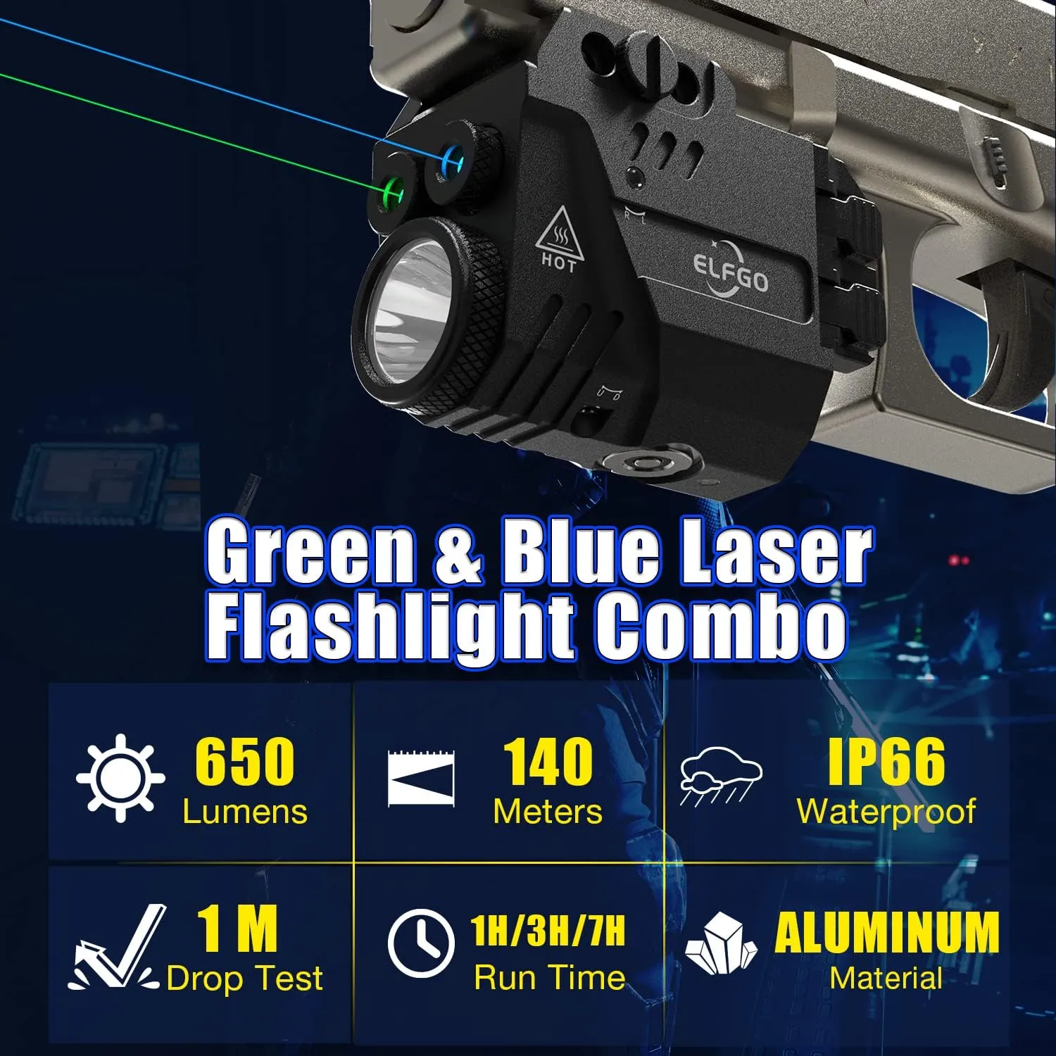 Pistol Laser Combo, 650 Lumens Tactical Flashlight Beam Combo, Magnetic Rechargeable, 3 in 1 Strobe Laser Sight Weapon Light for Guns with Picatinny Rail