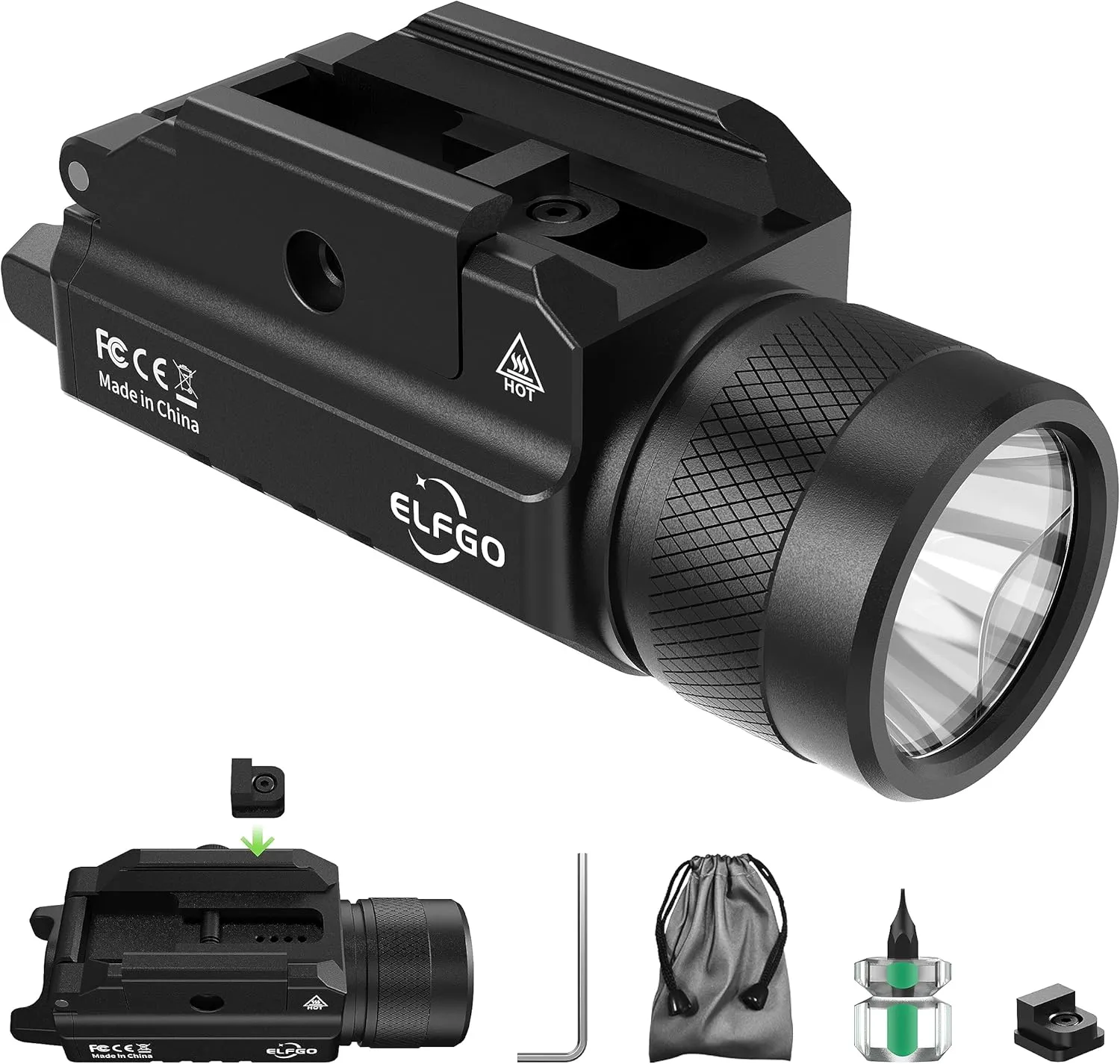 Pistol Light Gun Pistol Flashlight Picatinny Weapon Light Tactical 1200 Lumens Strobe Rail Locating Keys Handgun Light with 2*CR123 Batteries