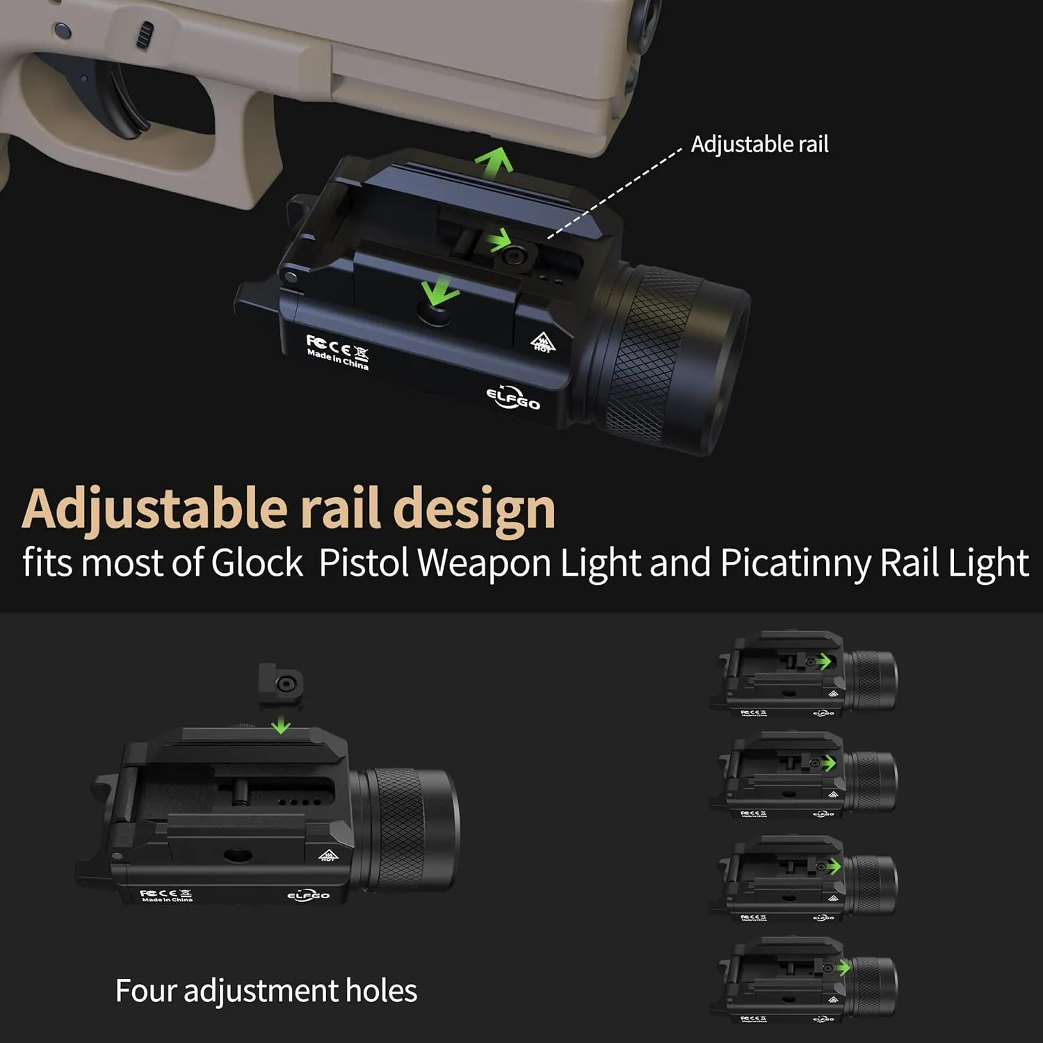 Pistol Light Gun Pistol Flashlight Picatinny Weapon Light Tactical 1200 Lumens Strobe Rail Locating Keys Handgun Light with 2*CR123 Batteries