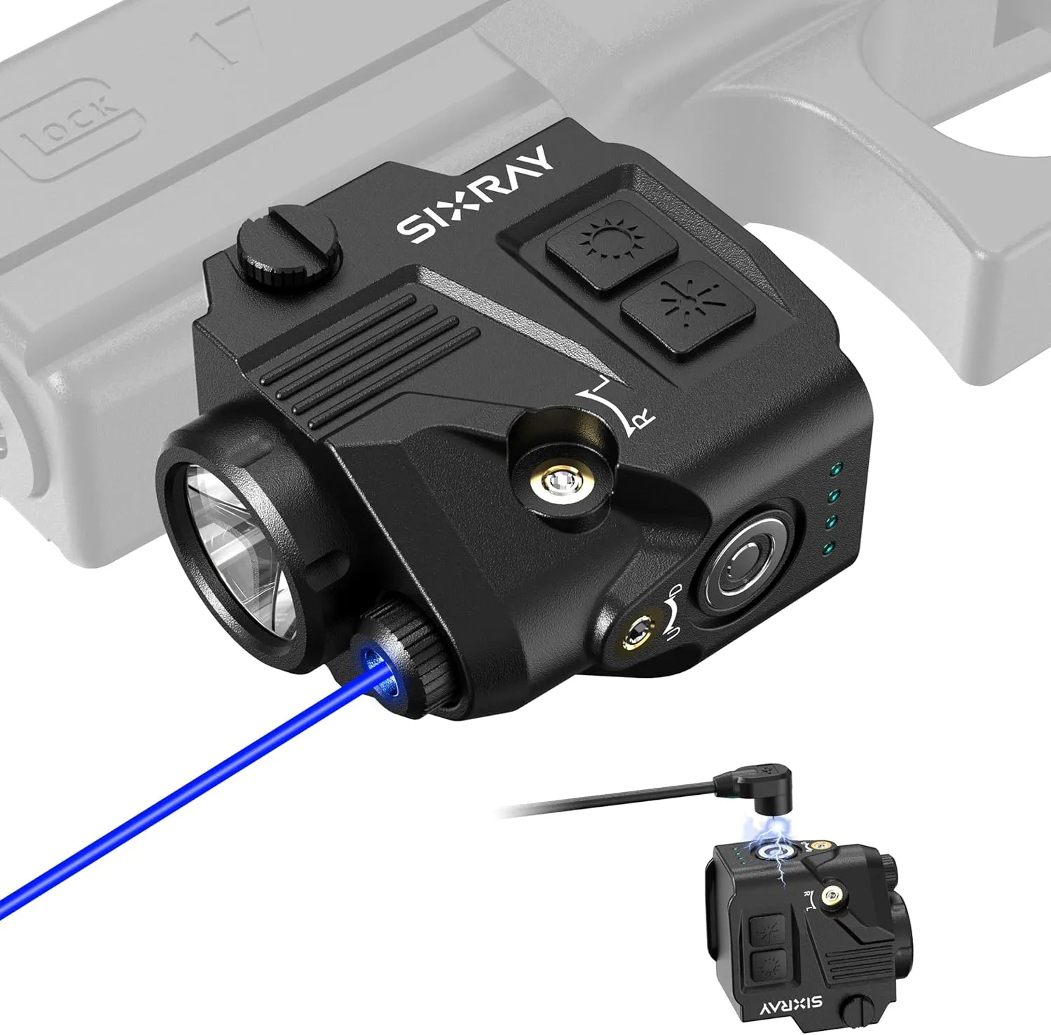 Pistol Light Laser Combo Blue Beam Flashlight, Tactical Rail Mounted Handgun Light Blue Laser Sight Light 420Lumen with Strobe Combo Fit Picatinny, Laser Class II