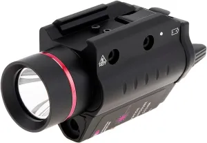 Pistol Light Laser Combo, Compact Strobe Weapon Light with Red Beam, 300 Lumens Rechargeable Tactical Rail Mounted Flashlight, Gun Light for Handgun Picatinny Glock Rails