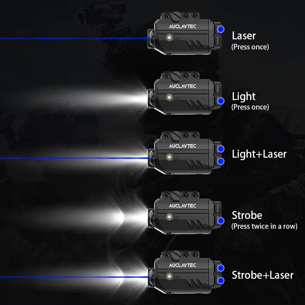 Pistol Light Laser Combo with USB-C Charging, 500 Lumen Blue Beam Sight Tactical Flashlight for Subcompact Compact Glock and Picatinny Rail