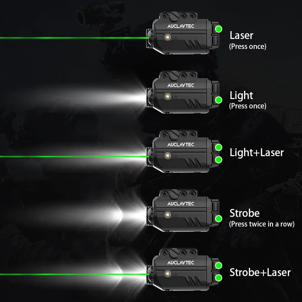 Pistol Light Laser Combo with USB-C Charging, 500 Lumen Green Beam Sight Tactical Flashlight for Subcompact Compact Glock and Picatinny Rail