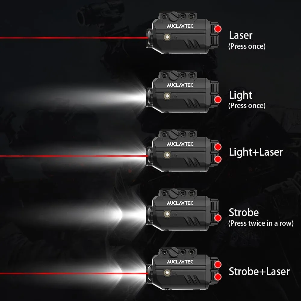 Pistol Light Laser Combo with USB-C Charging, 500 Lumen Red Beam Sight Tactical Flashlight for Subcompact Compact Glock and Picatinny Rail