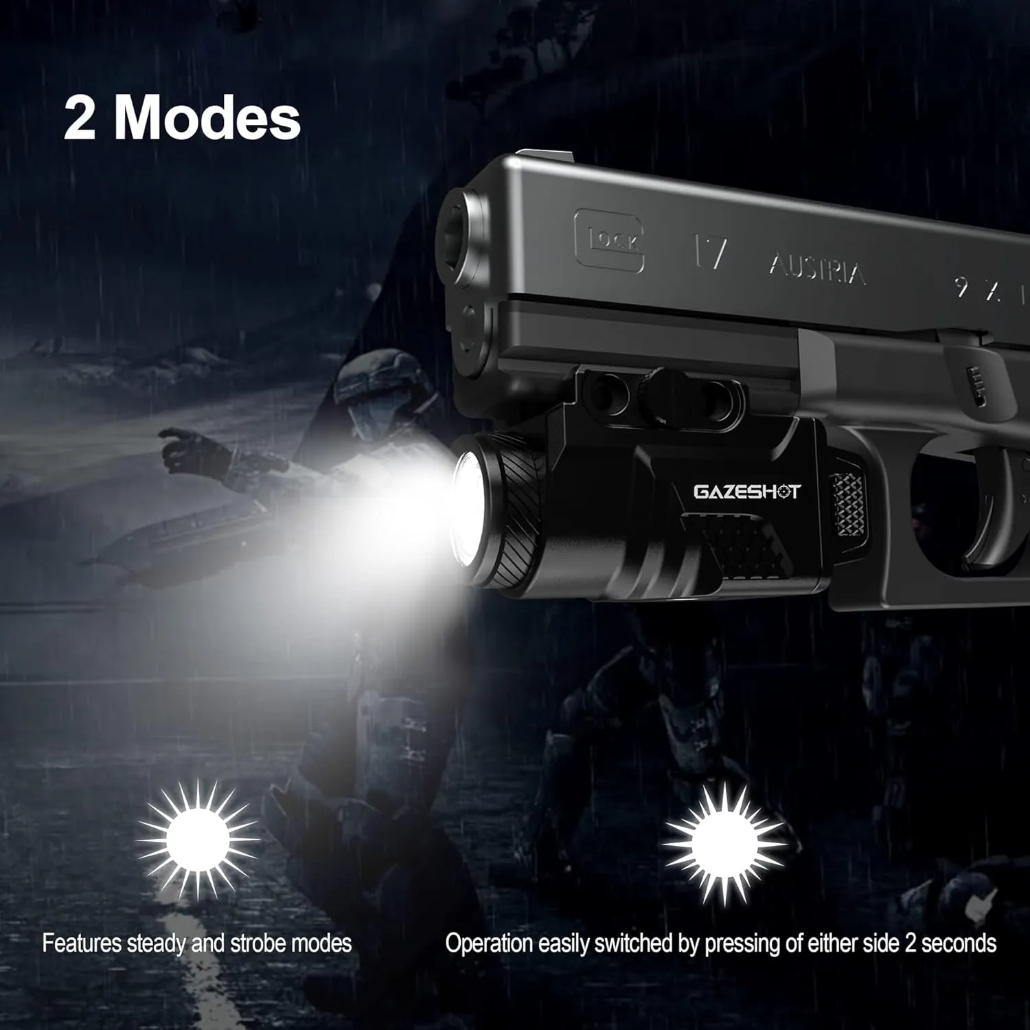Pistol Light Tactical Flashlights Mini 800 Lumen Weapon Light, Magnetic USB Rechargeable with Strobe Mode for GL Glock and Picatinny Rail