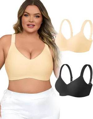 Plus Size Wireless Bras for Women V Neck Seamless Bralettes Comfort Full Coverage Bras Push Up Soft Cup Everyday Sleep Bra