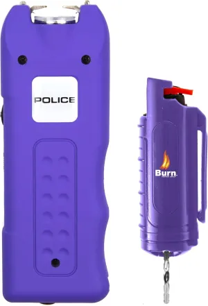 Police Stun Gun Burn Pepper Spray Combo Women Men Self Defense - 628 Purple