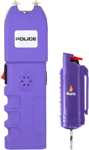 Police Stun Gun Burn Pepper Spray Combo Women Men Self Defense - 928 Purple