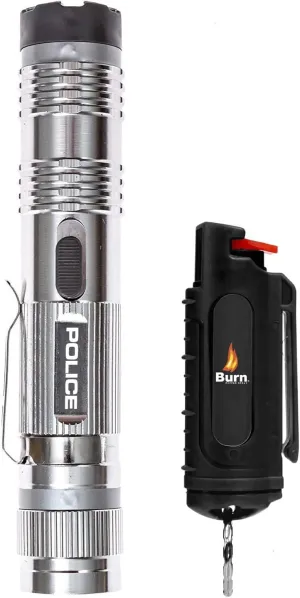 Police Stun Gun Burn Pepper Spray Combo Women Men Self Defense - M12 Grey
