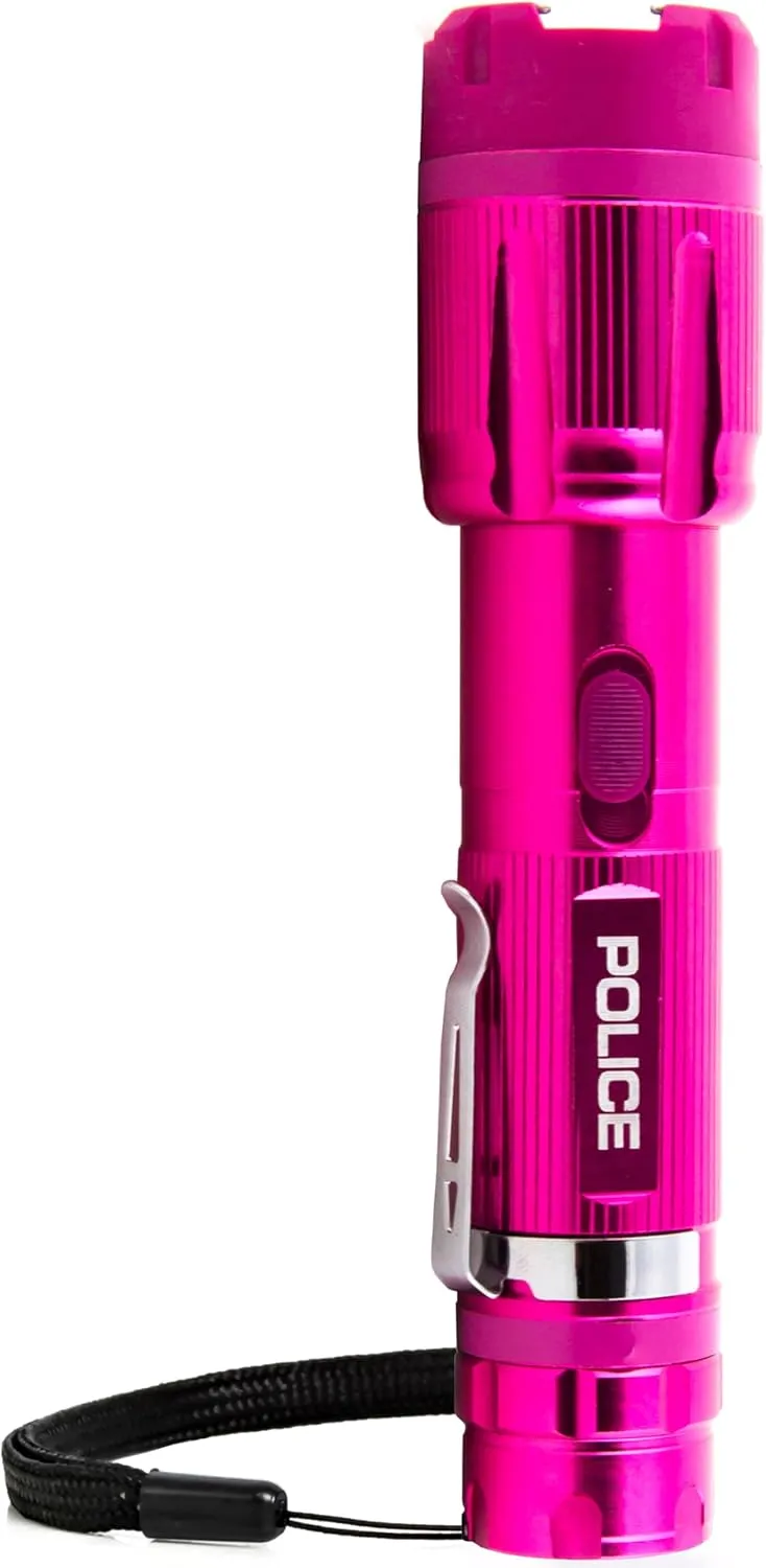 POLICE Stun Gun for Self Defense – 1159 Aluminum High Voltage Rechargeable with LED Flashlight, Compact & Heavy Duty – Personal Security for Women – Pink