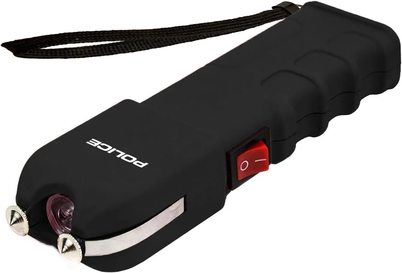 POLICE Stun Gun for Self Defense 928 - High Voltage Rechargeable with LED Flashlight, Compact & Heavy Duty, Personal Security for Women & Men - Black