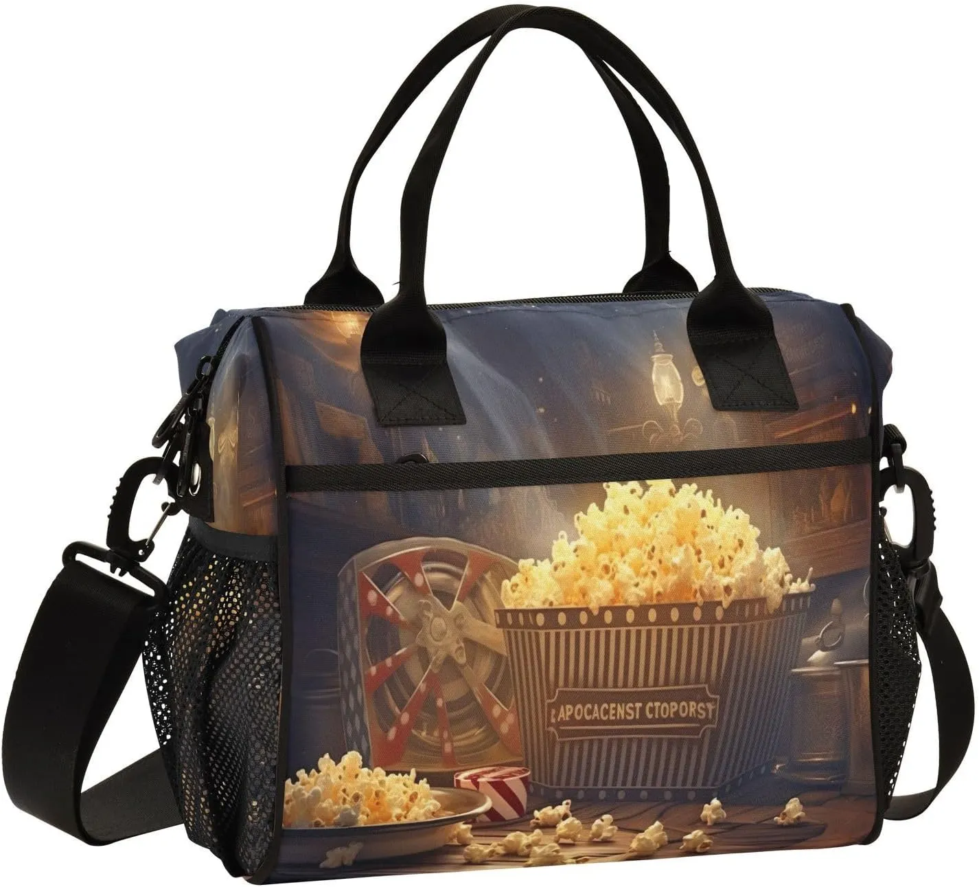 Popcorn Cinema Insulated Lunch Bag Cooler Bag with Shoulder Strap Lunch Tote Bag for Work Camping-S