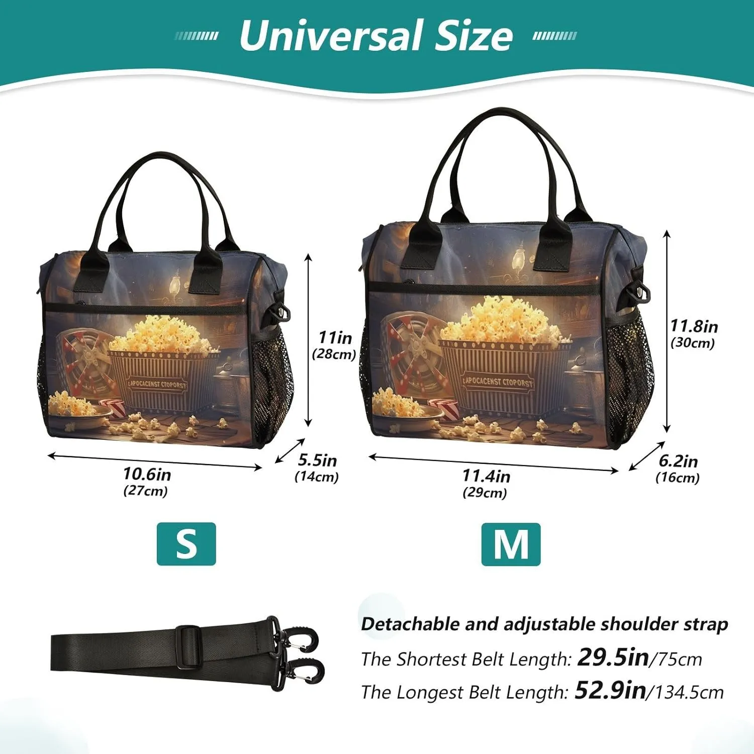 Popcorn Cinema Insulated Lunch Bag Cooler Bag with Shoulder Strap Lunch Tote Bag for Work Camping-S