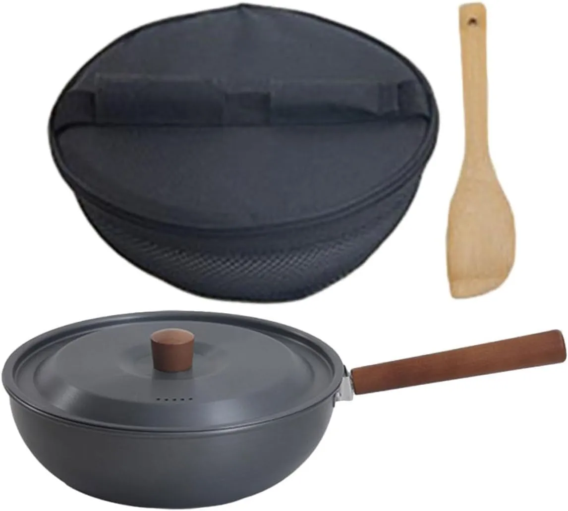 POPETPOP 1set Portable Aluminum Alloy Camping Fry Pan Detachable Cooking Pan for Outdoor Picnics Barbecues and Hiking Easy to Clean Lightweight Design for Healthy Meals