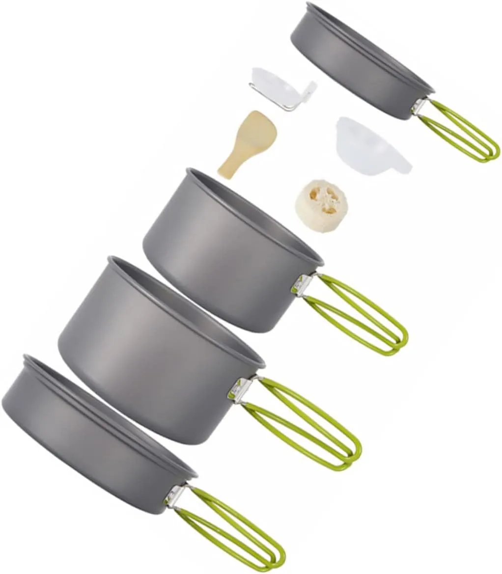 POPETPOP Hiking Picnic Cooking Set 7pc Outdoor Cookware Camping Set Non-stick Cooking Pan Kit Soup Spoon and Spatula