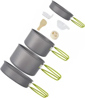 POPETPOP Hiking Picnic Cooking Set 7pc Outdoor Cookware Camping Set Non-stick Cooking Pan Kit Soup Spoon and Spatula