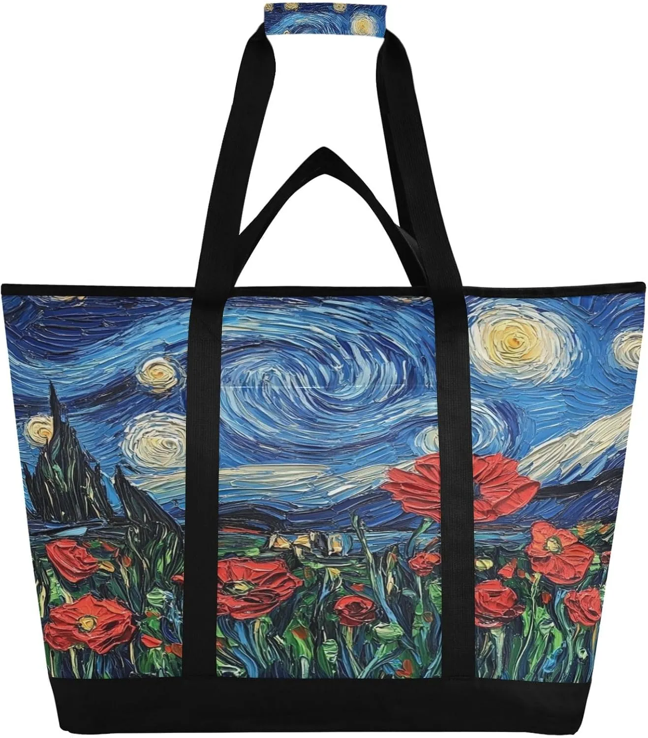 Poppy Starry Reusable Insulated Lunchbox Cooler Bag, Leakproof Kitchen Grocery Bag Collapsible Portable Cooler Tote Bag for Picnic, Camping, Office, Travel