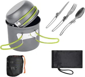 Portable cookware, 1-2 People Camping Set Pot, Scratch Resistant and high Temperature Resistant, 5-Piece Outdoor Non-Stick Set of pots