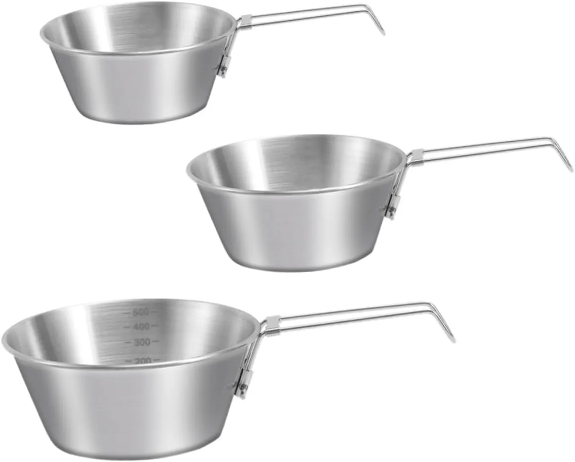 Portable Folding Camping Bowl Stainless Steel Hiking Bowl with Folding Handle