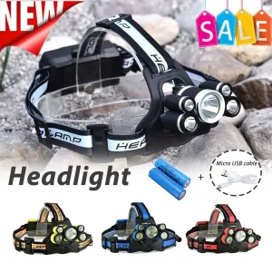 Portable Headlight 3*T6 2*Q5 LED Head Lamp USB Rechargeable Flashlight Torch Head Light Fishing Lanterna Use 18650 Battery