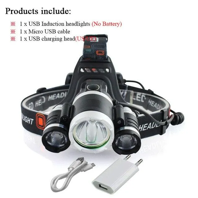 Portable Lighting headlamp usb LED head torch lanterna flashlight lamp waterproof IR sensor induction head lights 18650 battery