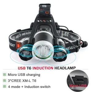 Portable Lighting headlamp usb LED head torch lanterna flashlight lamp waterproof IR sensor induction head lights 18650 battery