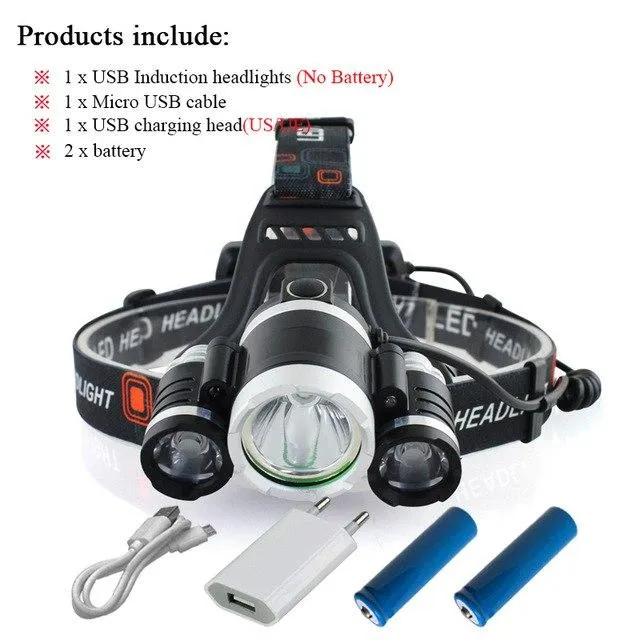 Portable Lighting headlamp usb LED head torch lanterna flashlight lamp waterproof IR sensor induction head lights 18650 battery