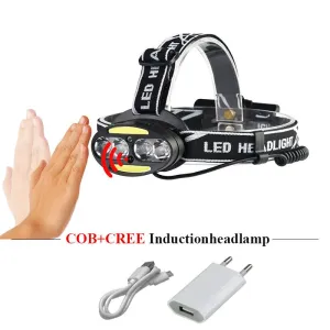 Portable Lighting led headlight cree xml t6 cob Infrared Induction head torch flashlight USB 18650 battery headtorch headlamp