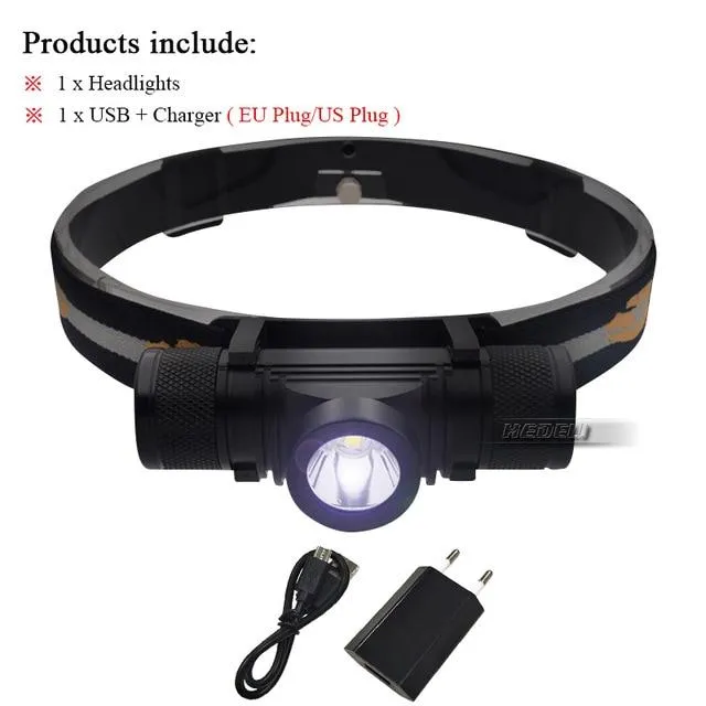 Portable Lighting mini led headlight cree xm l2 lamp USB 18650 Rechargeable battery waterproof flashlight head light headlamp