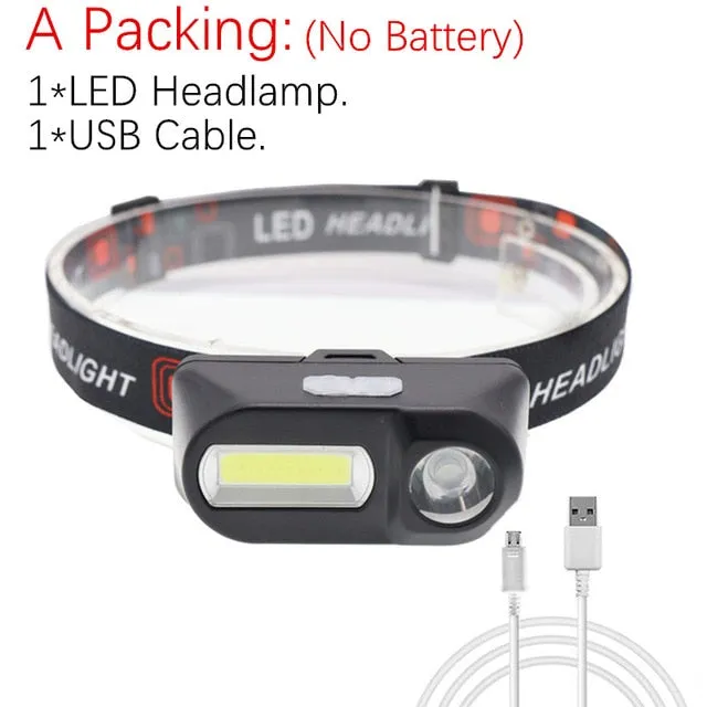Portable mini XPE COB LED Headlamp USB Rechargeable