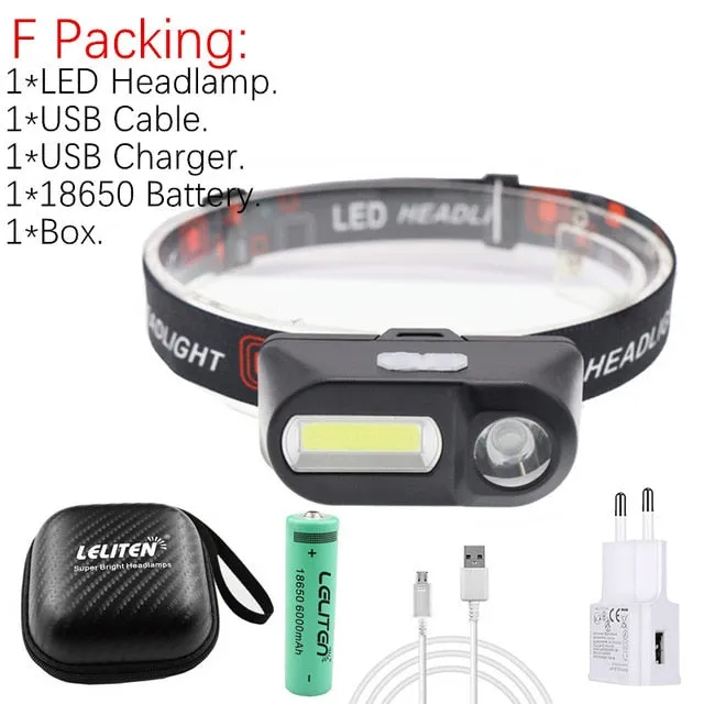 Portable mini XPE COB LED Headlamp USB Rechargeable