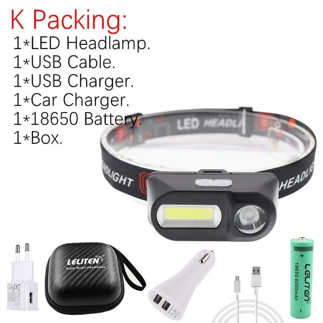 Portable mini XPE COB LED Headlamp USB Rechargeable