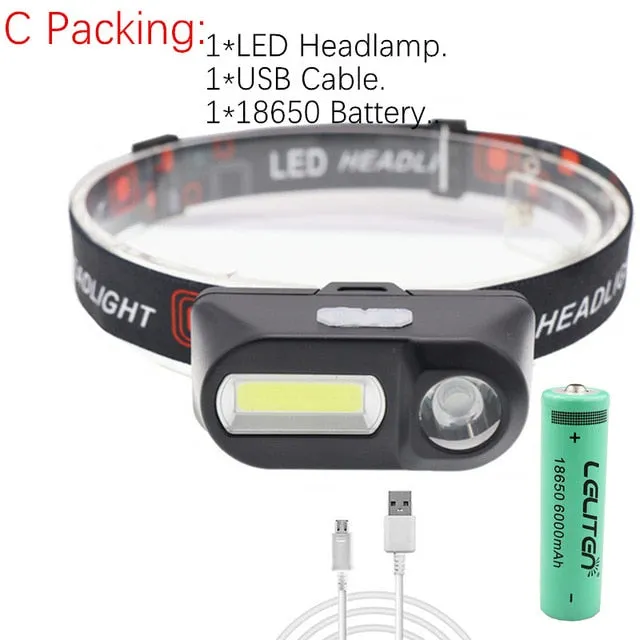 Portable mini XPE COB LED Headlamp USB Rechargeable