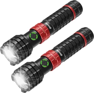 Portable Rechargeable Handheld Flashlight,Led Powerful Flashlights 1500 High Lumens,Military Grade Emergency Bright Tactical Flashlights Suitable for Home,Outdoor Use (Black Red, 2 Pack)