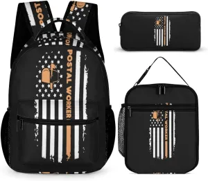 Postal Worker Flag 3 Pieces Backpack Set with Lunch Bag Pencil Case Travel Daypack Lunch Tote Bags Purse
