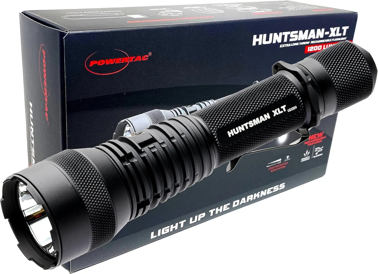 POWERTAC Huntsman-XLT LED Light - Rechargeable LED Flashlight Long Throw Spotlight Tactical Flashlights Super Bright Flashlight Flash Light EDC Gear Flashlights High Lumens Camping Supplies 1200 Lumen