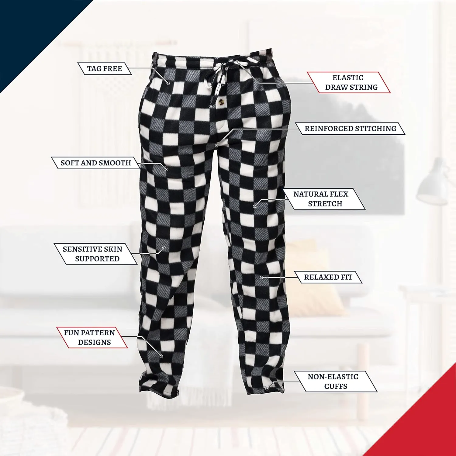 Premium Wear Men's Lounge Pants Fleece Pajamas with Pockets