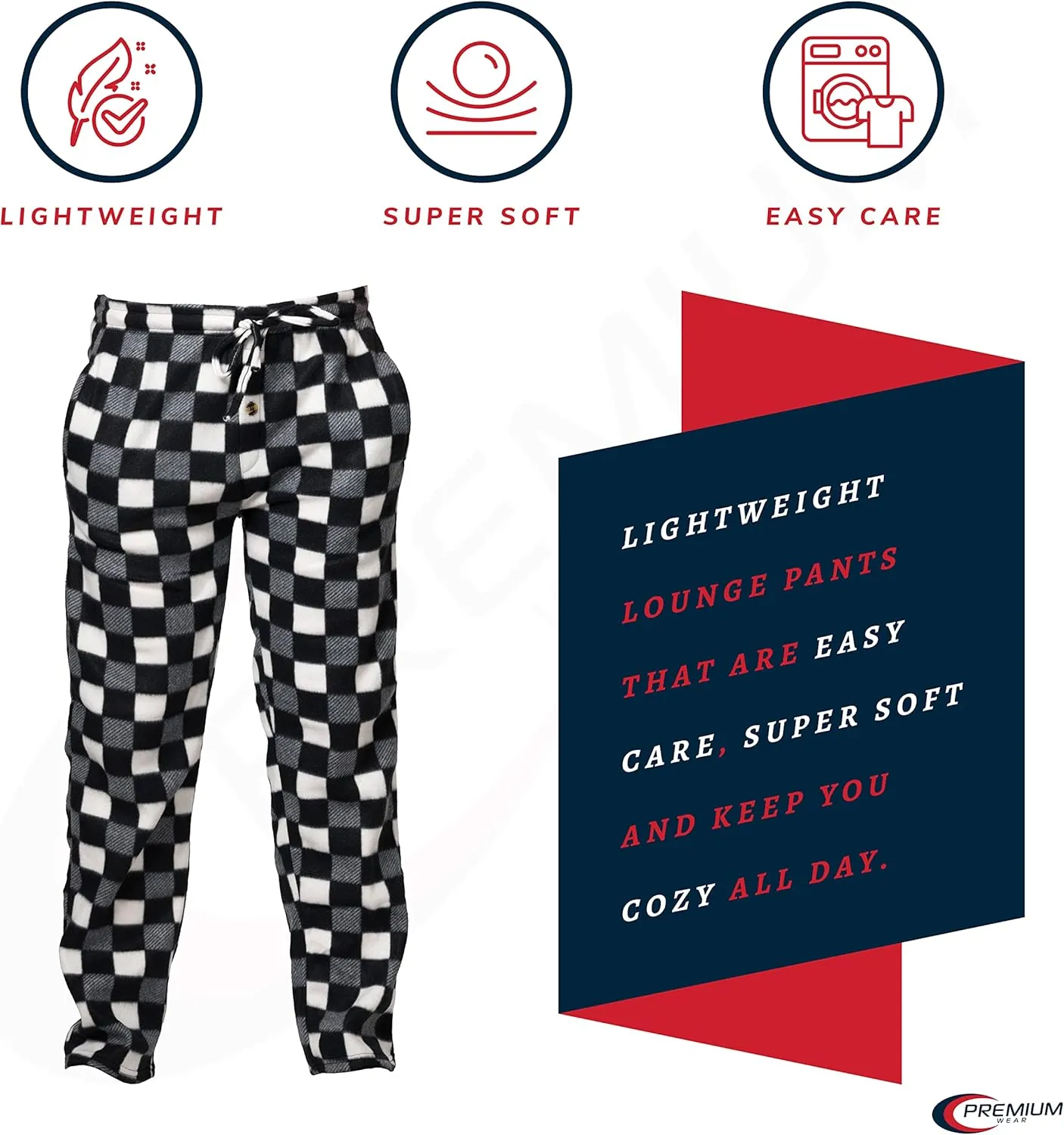 Premium Wear Men's Lounge Pants Fleece Pajamas with Pockets