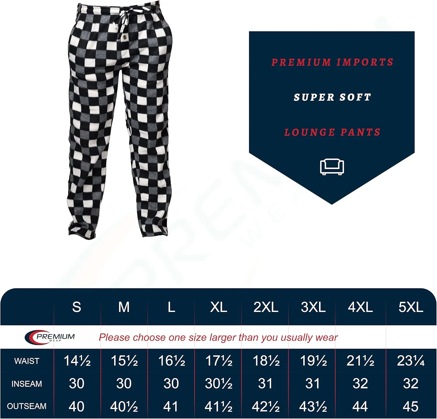Premium Wear Men's Lounge Pants Fleece Pajamas with Pockets