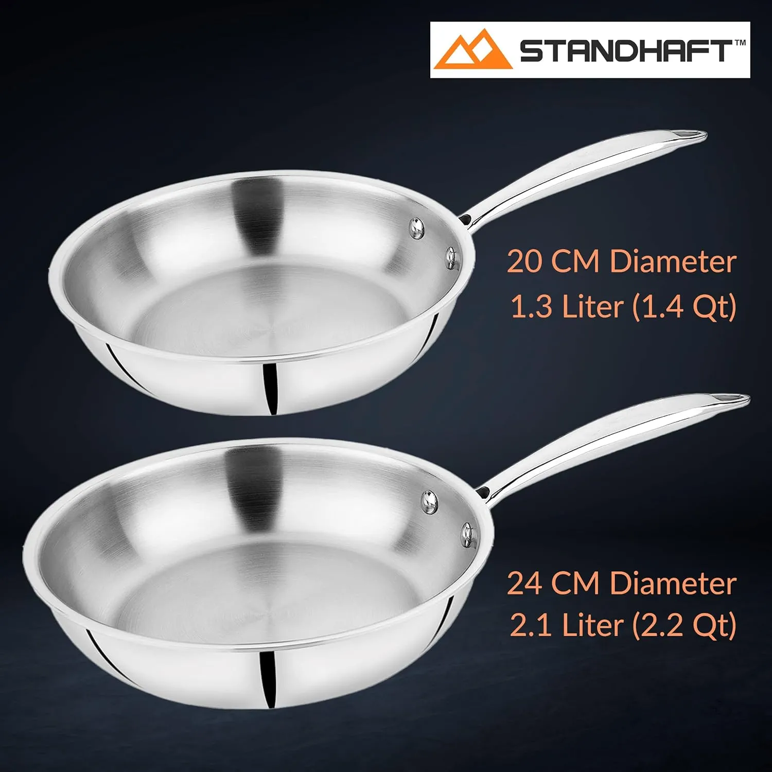 Professional 3-ply Stainless Steel Cookware Set of 2 | Induction and Oven Compatible | Riveted Handles