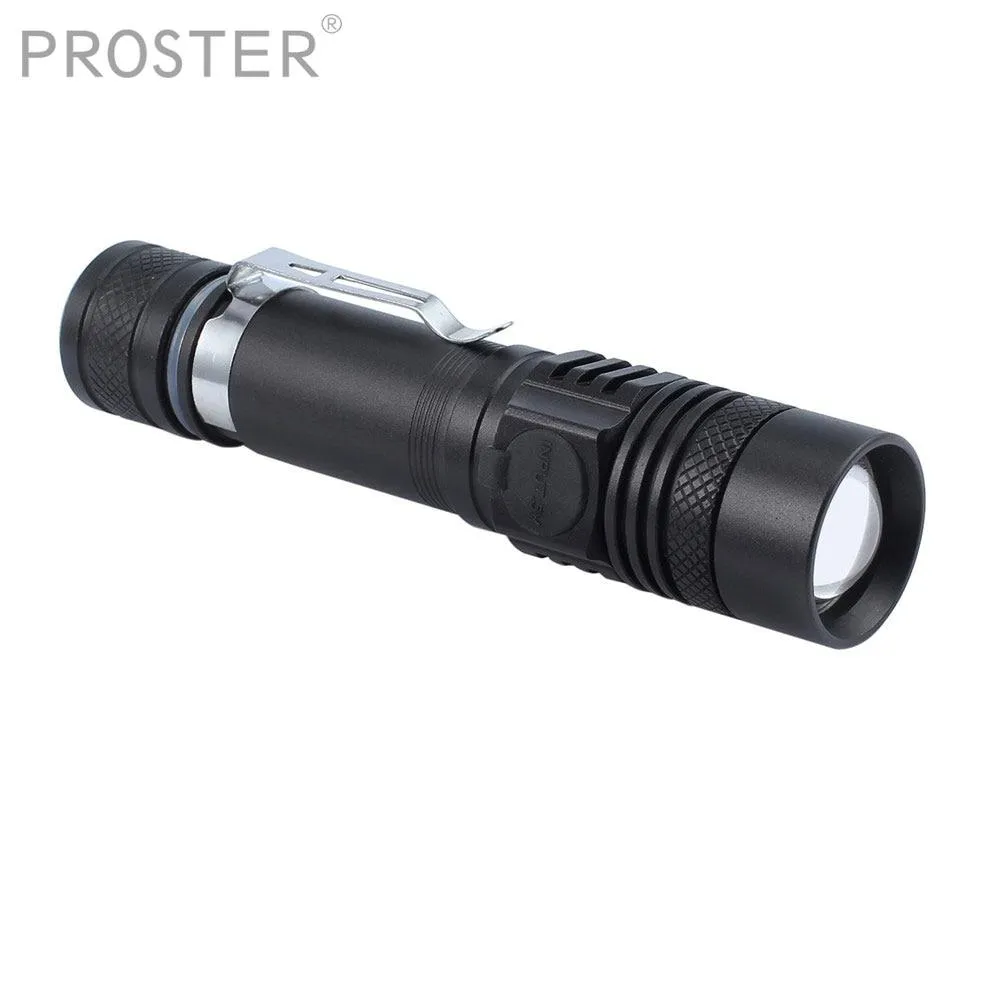 Proster USB Rechargeable Flashlight With 18650 Battery Handy Aluminum Alloy Tips Long Range Zoom Pocket Mini Flashlight