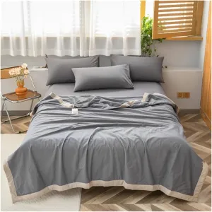 Pure White Solid Cool Summer Air Condition Quilt Stitching Throws Washable Cotton Filler Twin Queen Size Blanket,Bedding Set (B Twin Size Quilt)