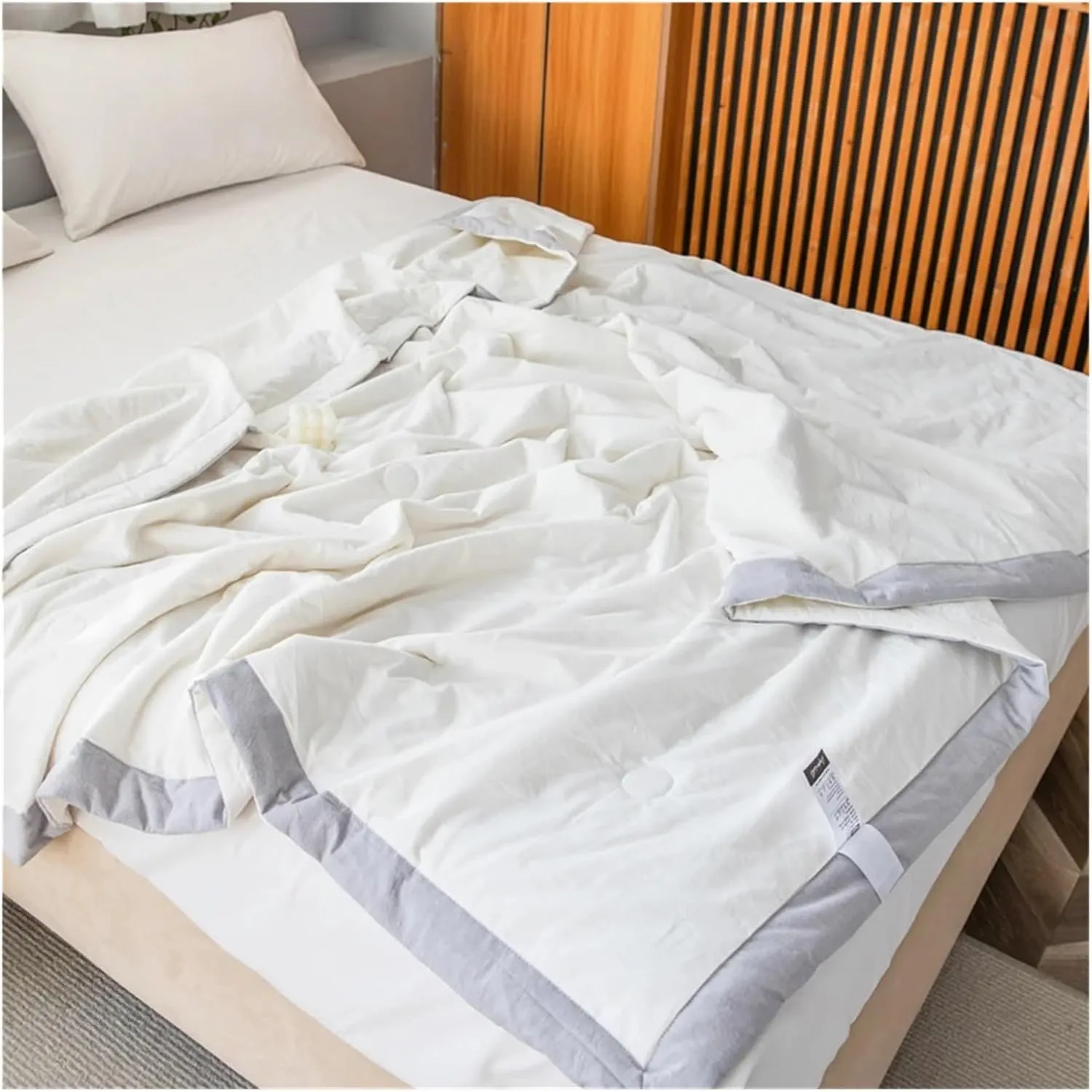Pure White Solid Cool Summer Air Condition Quilt Stitching Throws Washable Cotton Filler Twin Queen Size Blanket,Bedding Set (B Twin Size Quilt)