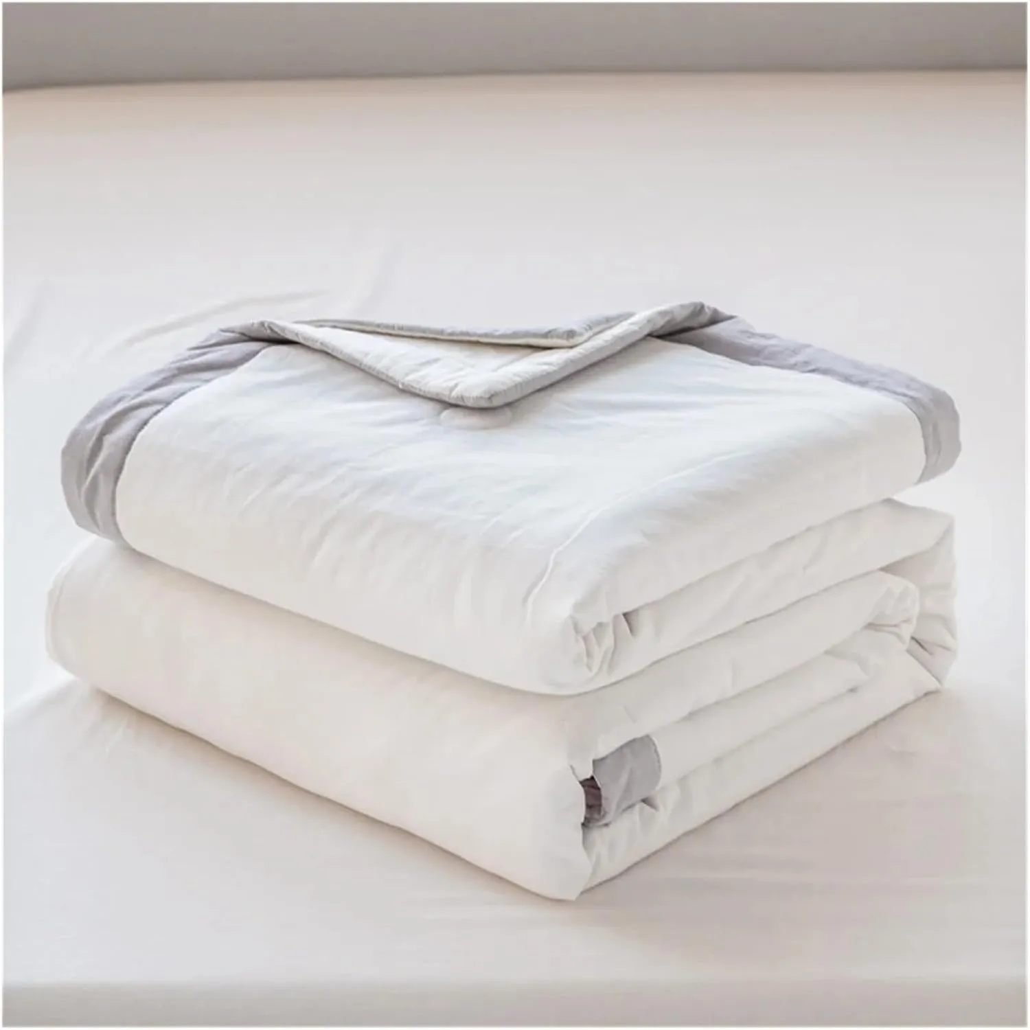 Pure White Solid Cool Summer Air Condition Quilt Stitching Throws Washable Cotton Filler Twin Queen Size Blanket,Bedding Set (B Twin Size Quilt)