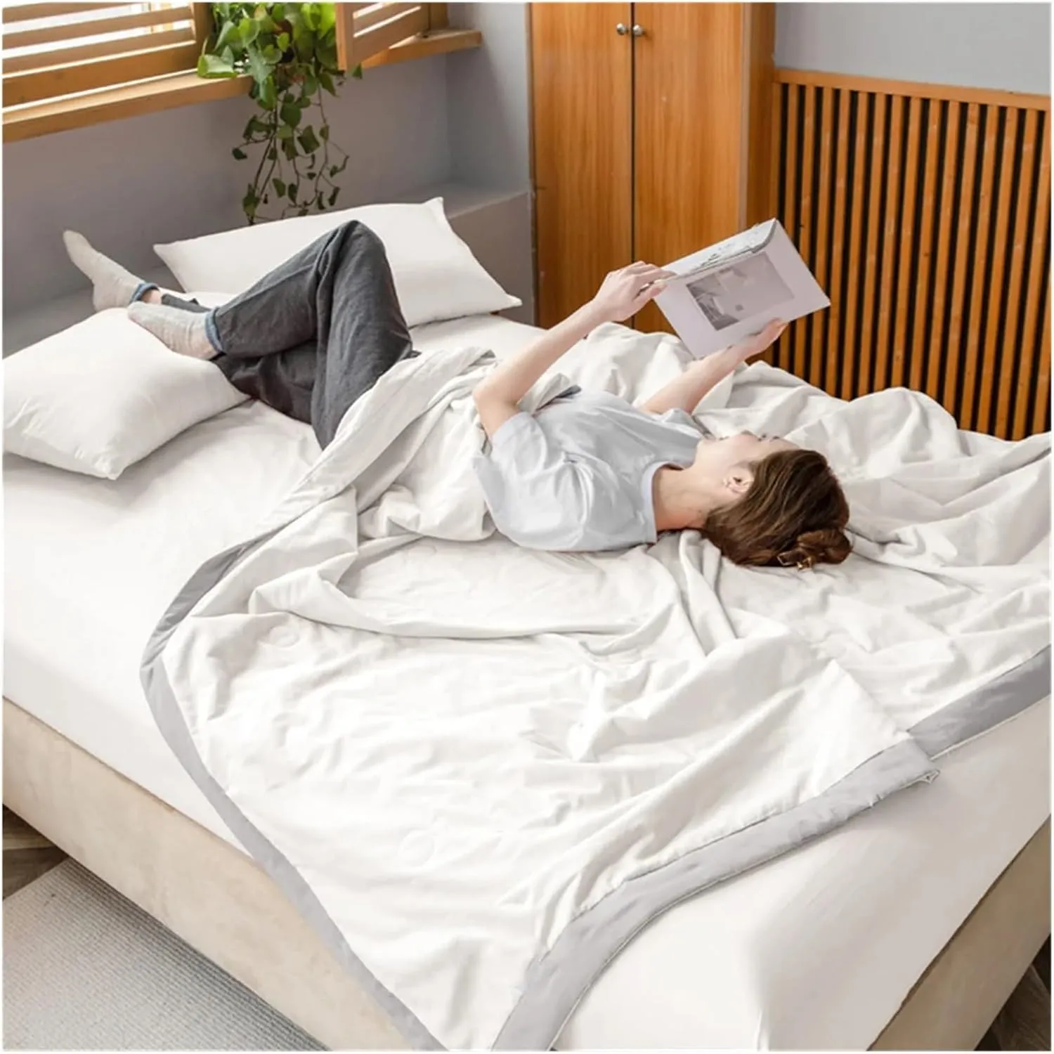Pure White Solid Cool Summer Air Condition Quilt Stitching Throws Washable Cotton Filler Twin Queen Size Blanket,Bedding Set (B Twin Size Quilt)