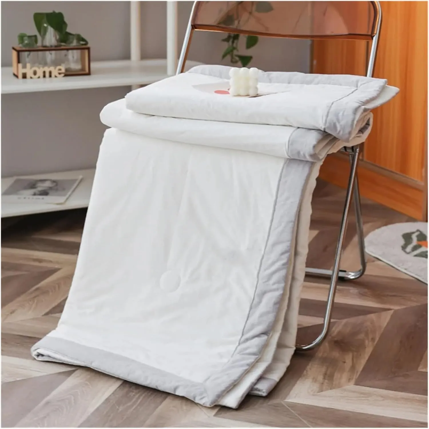 Pure White Solid Cool Summer Air Condition Quilt Stitching Throws Washable Cotton Filler Twin Queen Size Blanket,Bedding Set (B Twin Size Quilt)