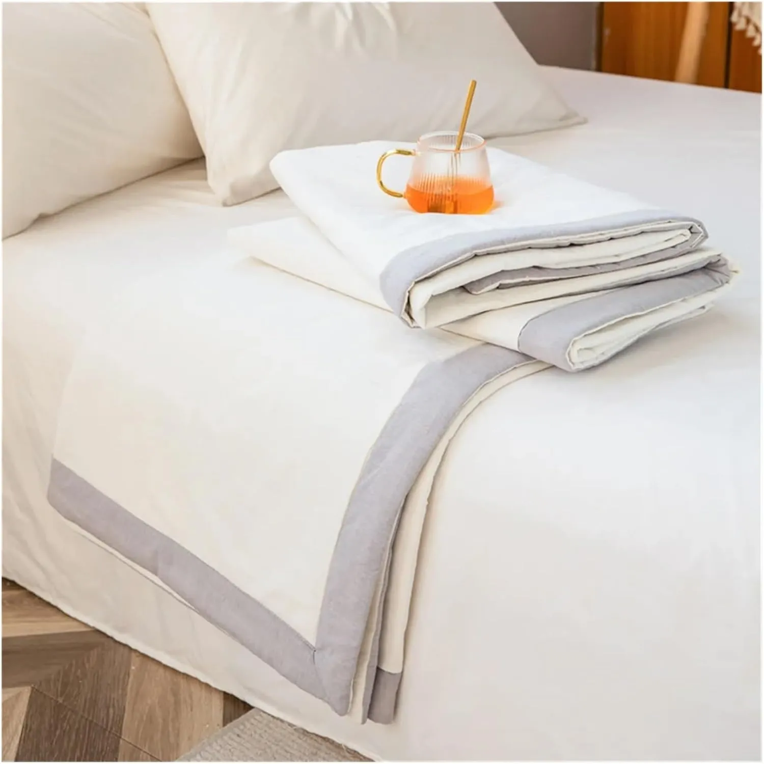 Pure White Solid Cool Summer Air Condition Quilt Stitching Throws Washable Cotton Filler Twin Queen Size Blanket,Bedding Set (B Twin Size Quilt)