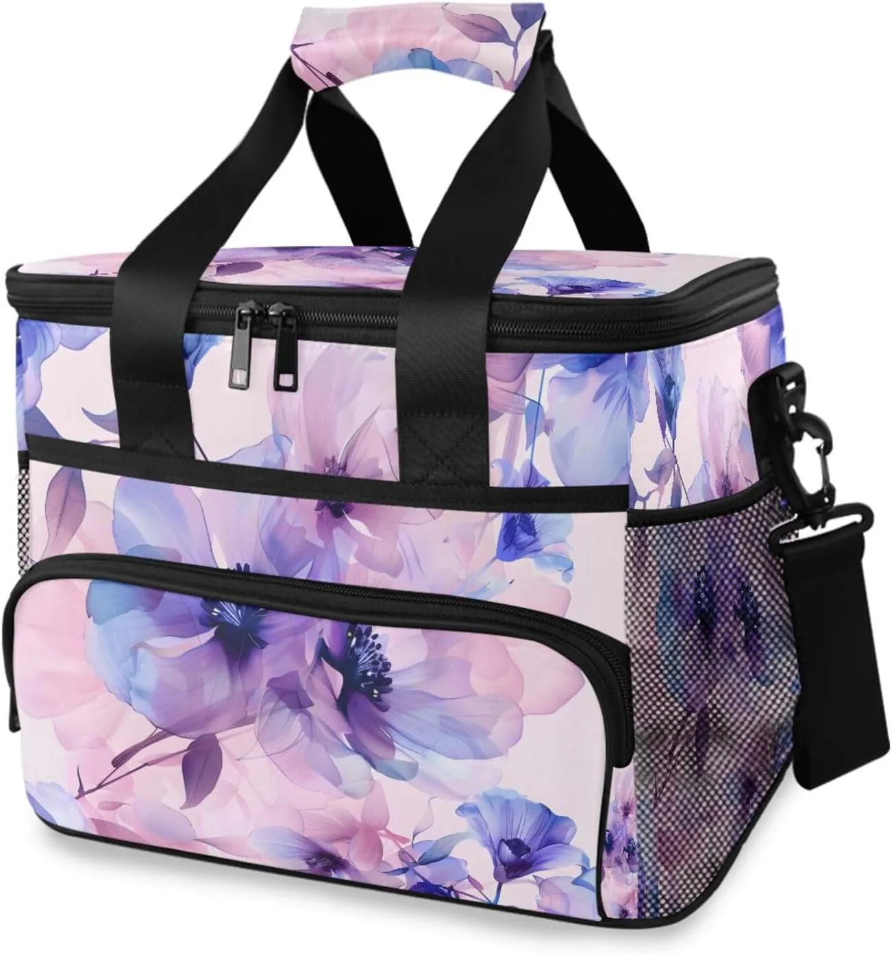 Purple Flower Pink Tie Dye Cooler Bag Insulated Cooler Soft Sided Cooler 24 Can Portable Picnic Bag Large Leakproof Lunch Bag Box for Beach Grocery Camping Travel Car Men Women