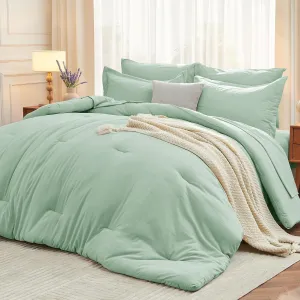 Queen Comforter Set Sage Green, 7 Pieces Queen Bedding Set with Comforter, Flat Sheets, Fitted Sheet, Pillowcases & Shams, Bed in a Bag Queen for All Season