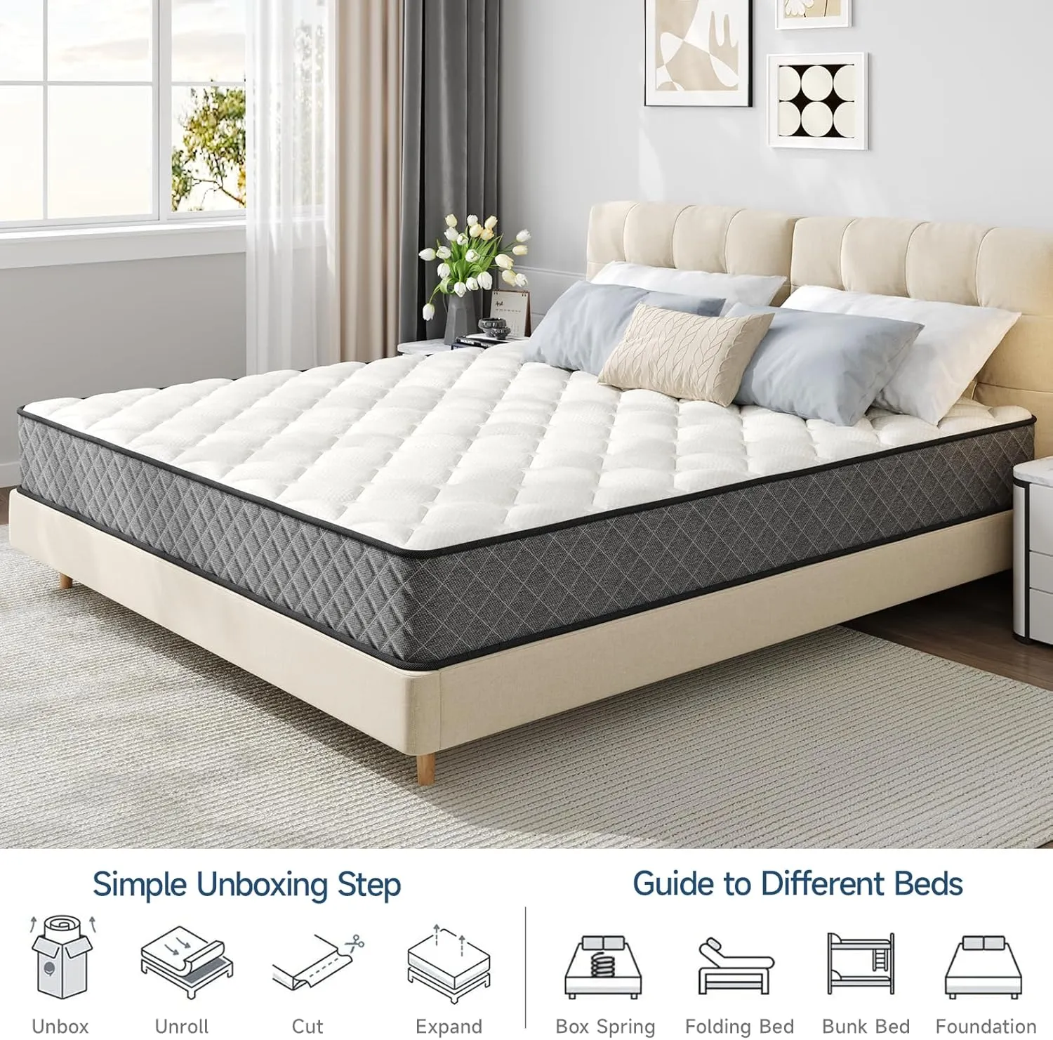 Queen Mattress,10 Inch Hybrid Mattress in a Box with Memory Foam,Motion Isolation Individually Wrapped Pocket Coils,Medium Firm CertiPUR-US Certified